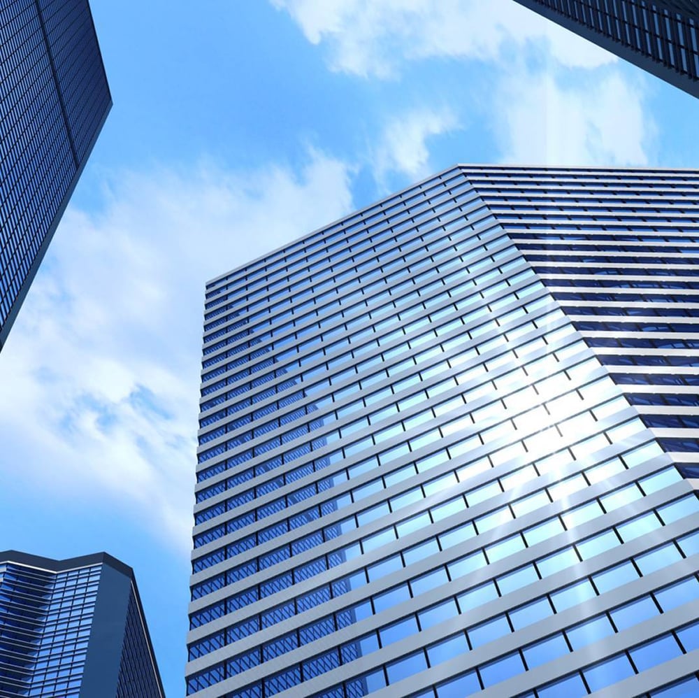 skyscrapers with perspective from ground