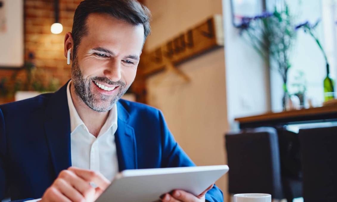 man with tablet