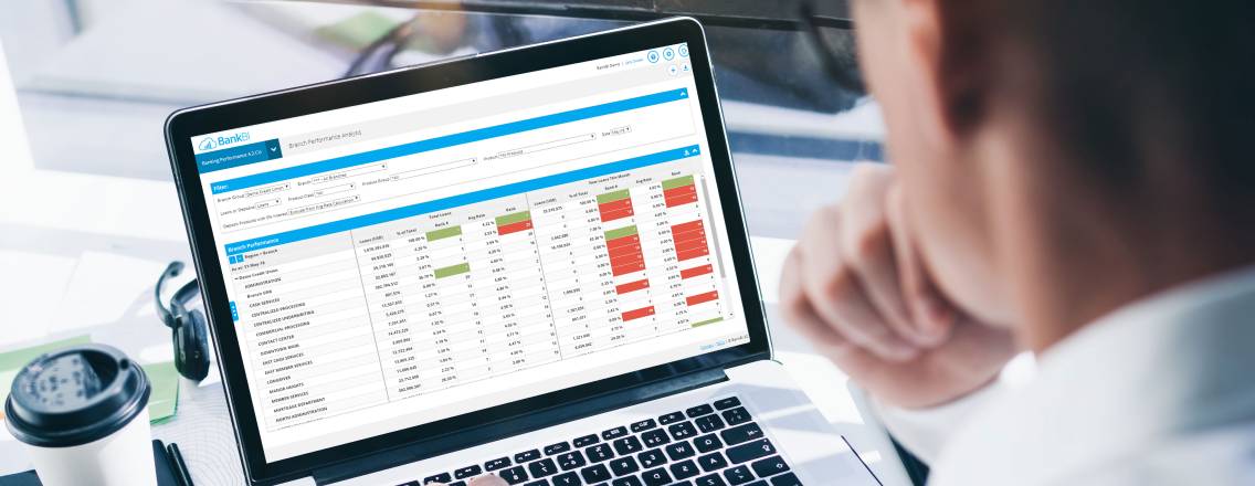 Banking performance software on laptop